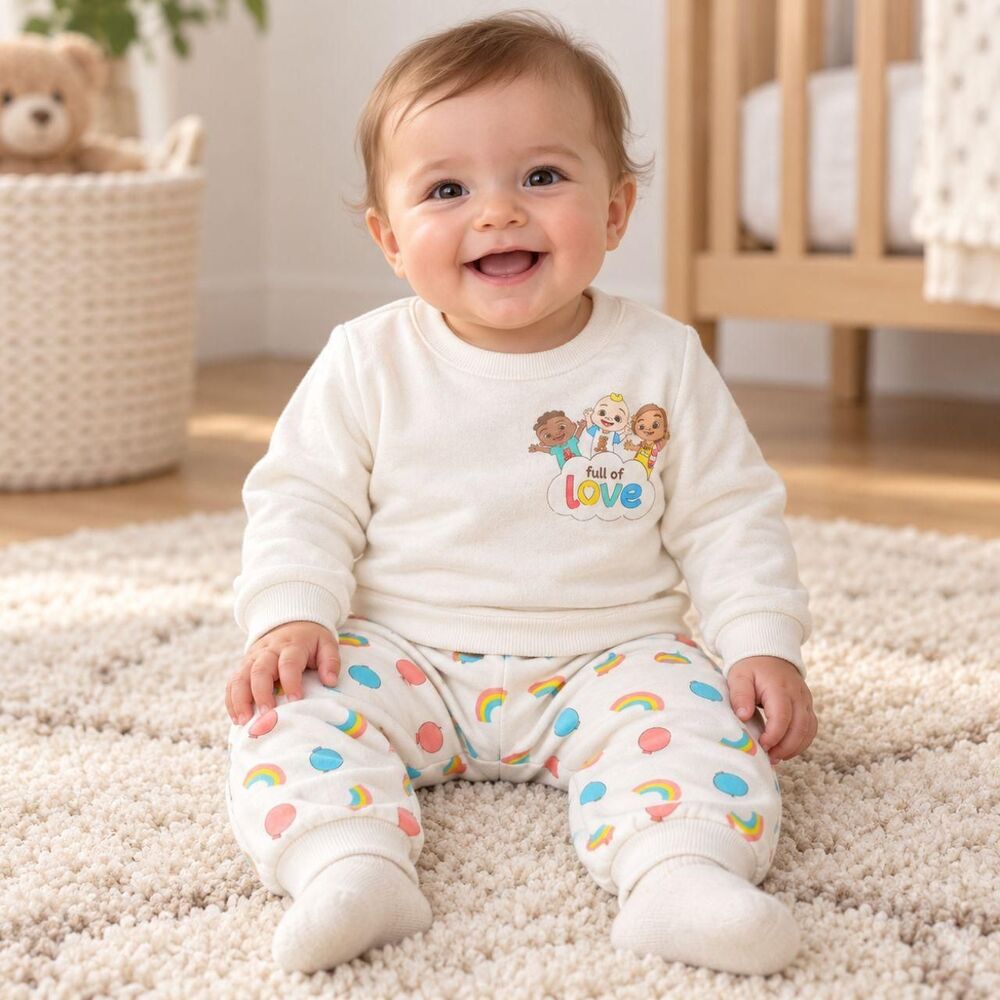 CoComelon Baby Sweatshirt Jogger Pants Set 6-9 Months Cream Rainbow Full of Love